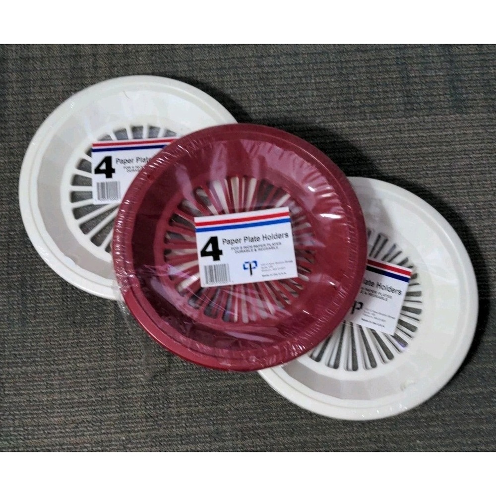 Vtg Lot Of 12 Plastic Paper Plate Holders for Picnic Party BBQ NOS Retro